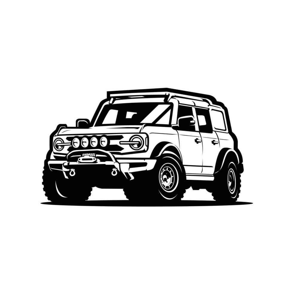 prime hors route par la route 4x4 véhicule silhouette monochrome vecteur art illustration isolé