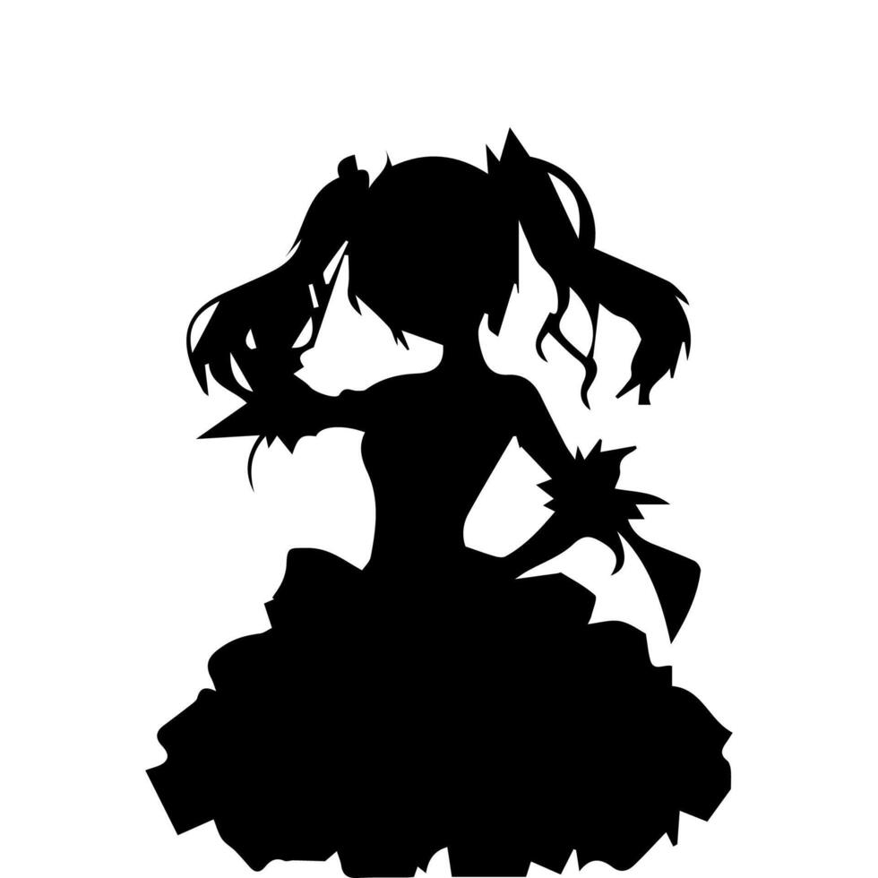 silhouette fille dans anime style vecteur illustration gratuit