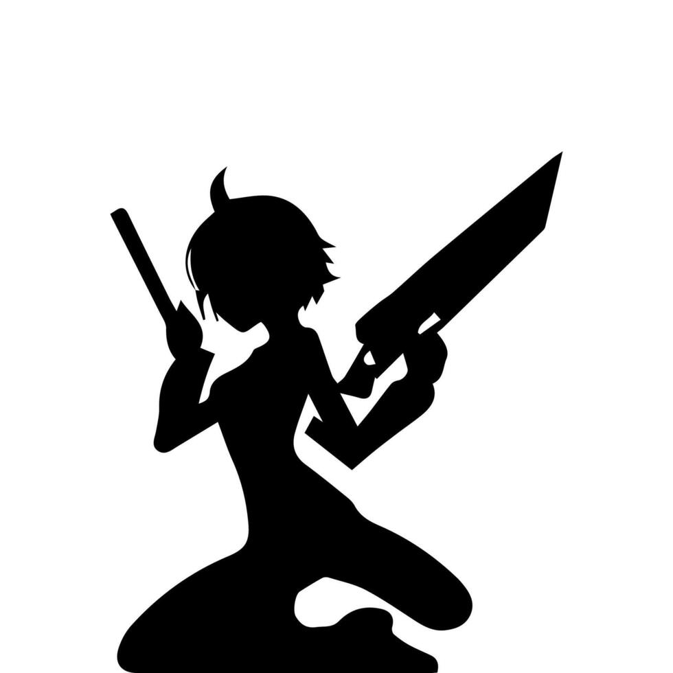 silhouette fille dans anime style vecteur illustration gratuit