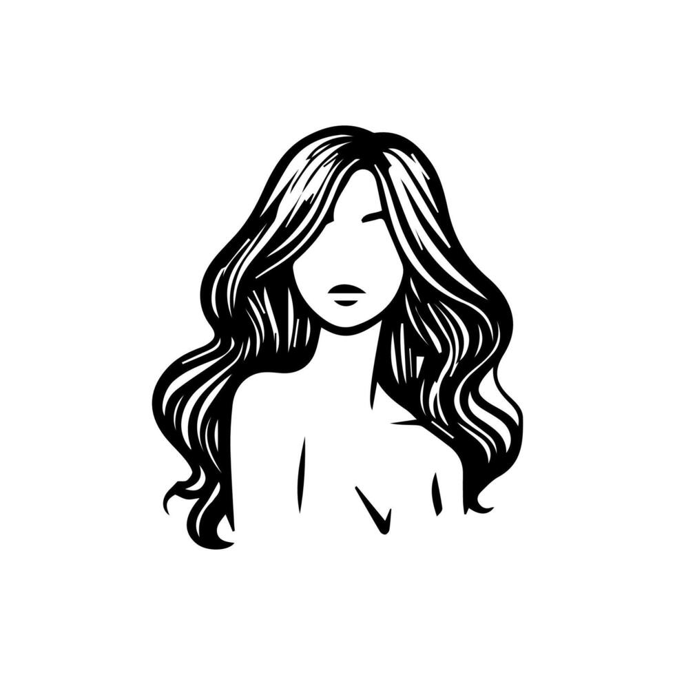 femme tête silhouette, visage profil, vignette. main tiré vecteur illustration, isolé sur blanc Contexte. conception pour invitation, salutation carte, ancien style.