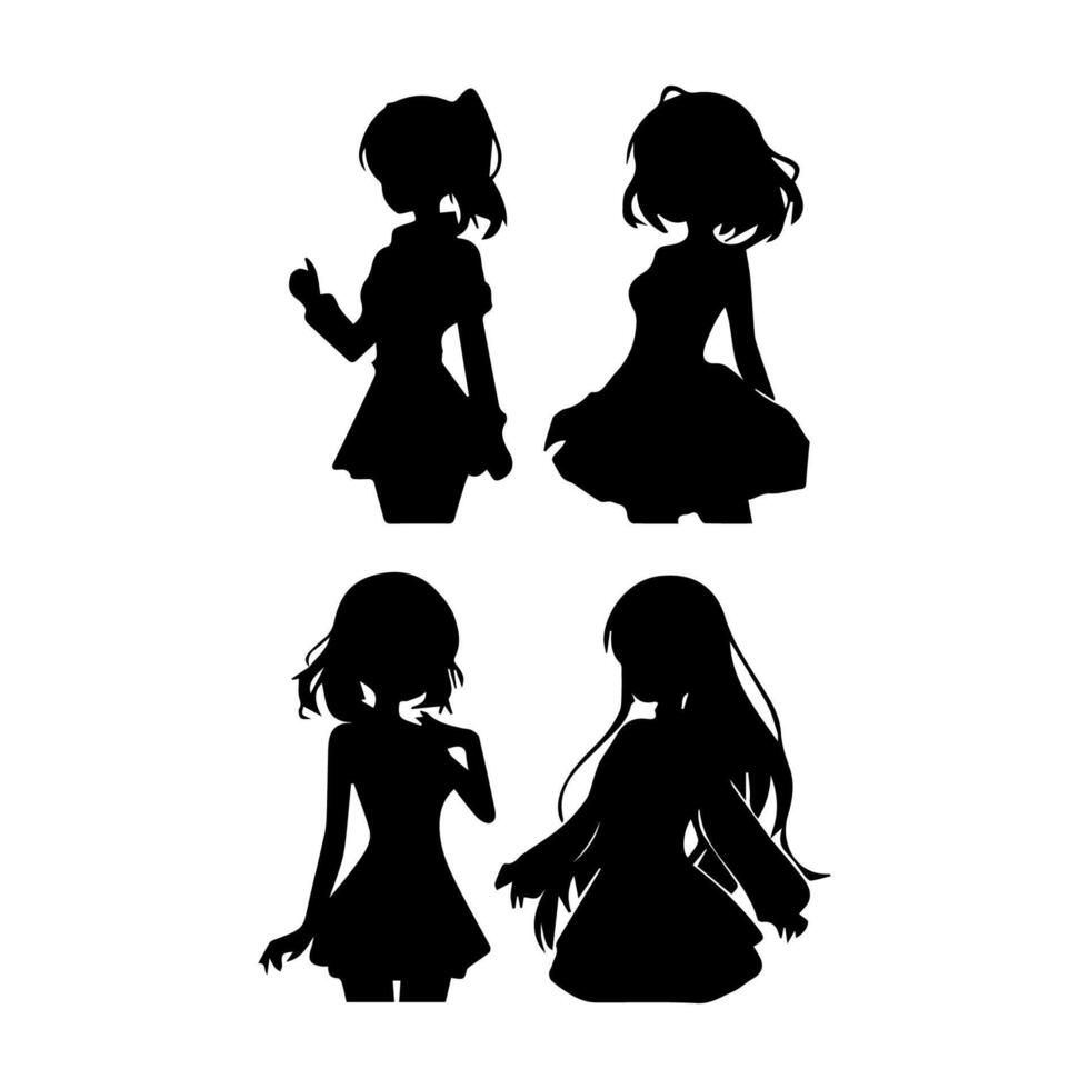 silhouette fille dans anime style vecteur illustration gratuit