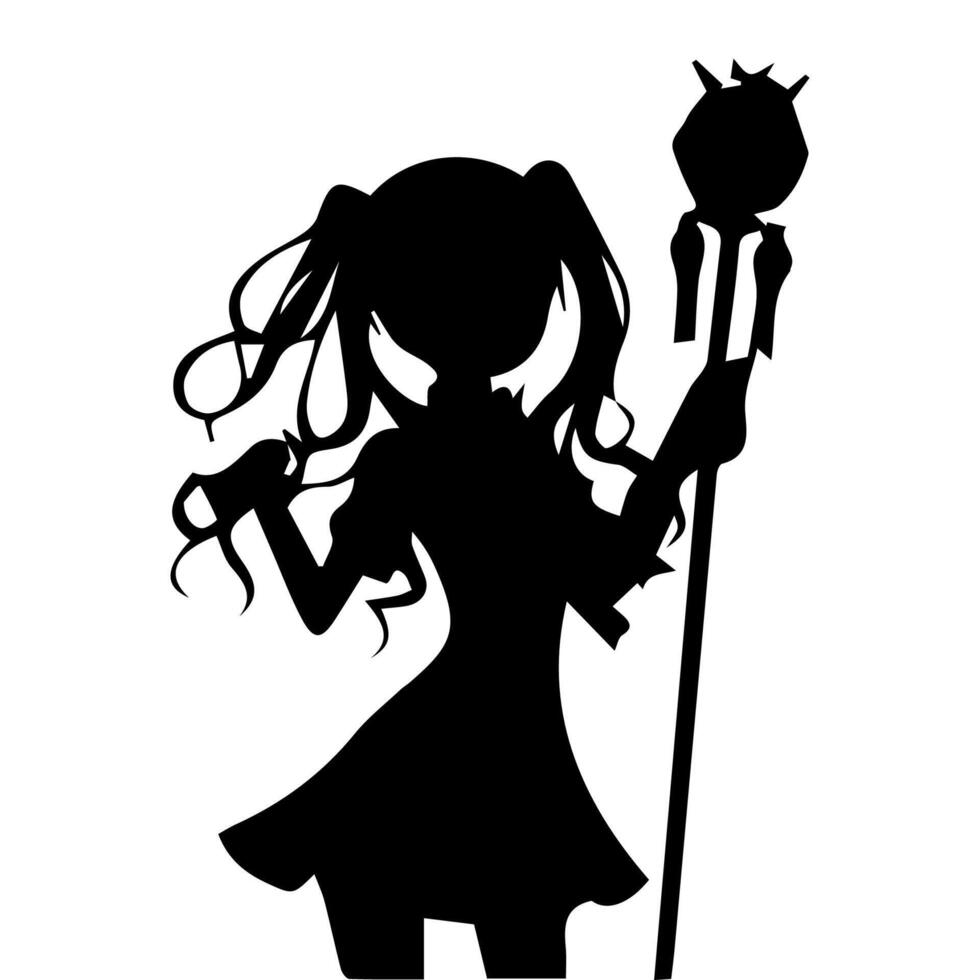 silhouette fille dans anime style vecteur illustration gratuit