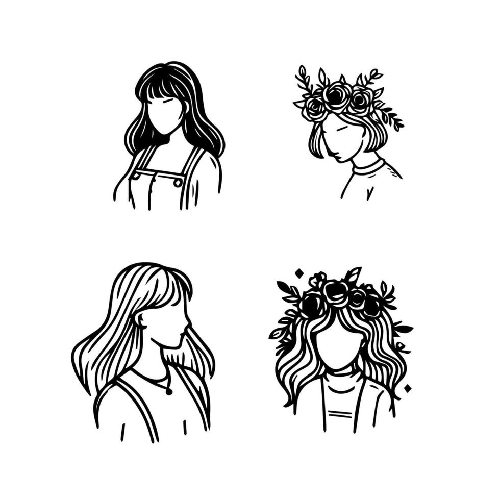 femme tête silhouette, visage profil, vignette. main tiré vecteur illustration, isolé sur blanc Contexte. conception pour invitation, salutation carte, ancien style.