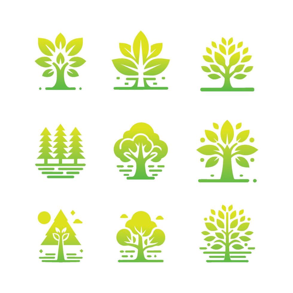 ensemble de arbre icône concept de une stylisé arbre avec feuilles vecteur