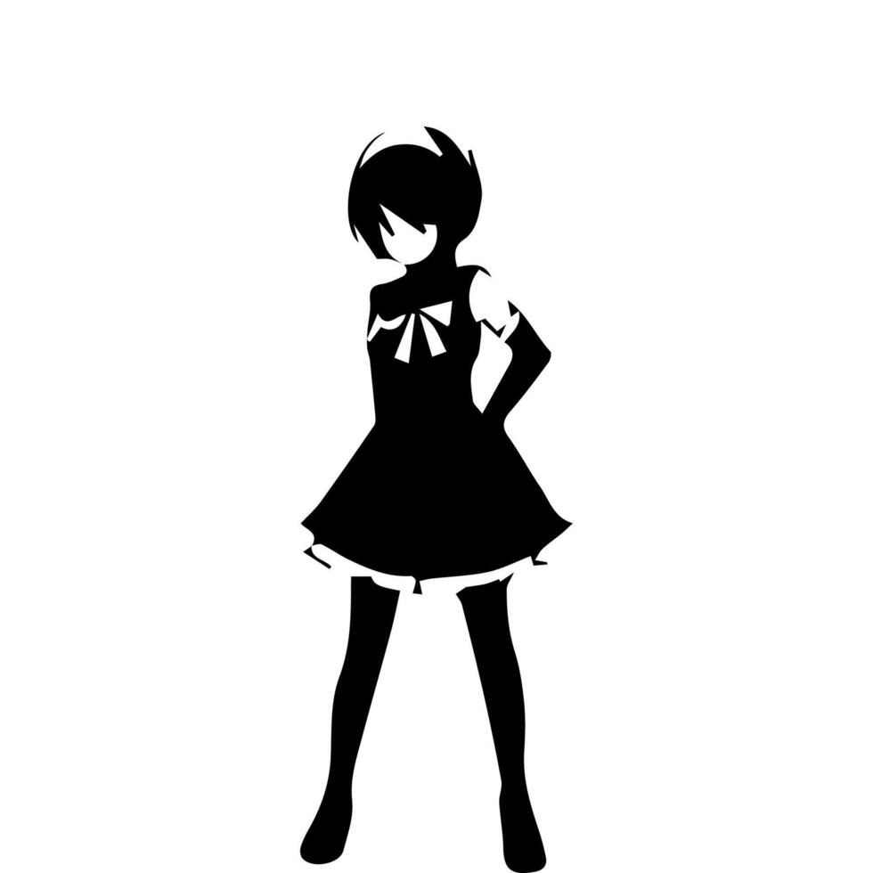 silhouette fille dans anime style vecteur illustration gratuit