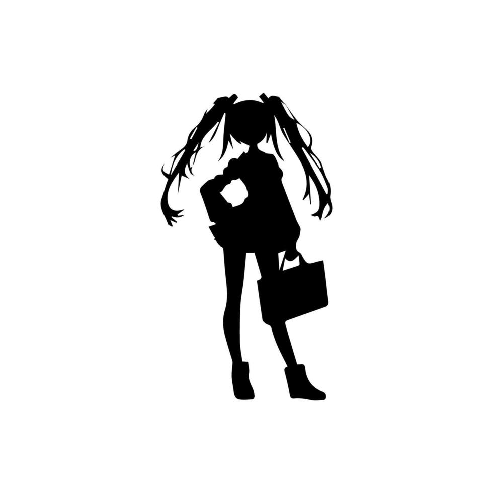 silhouette fille dans anime style vecteur illustration gratuit