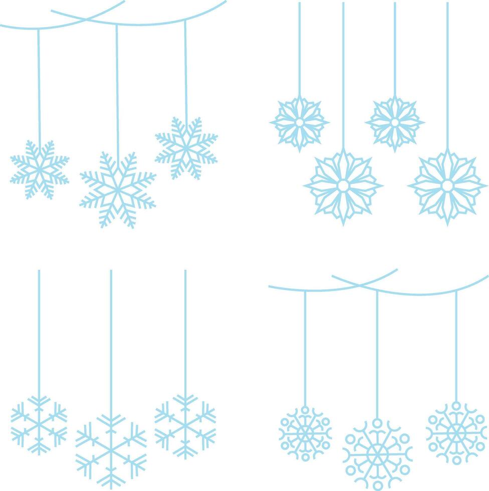 Noël flocons de neige pendaison décoration. briller flocons de neige sur blanc Contexte. vecteur illustration