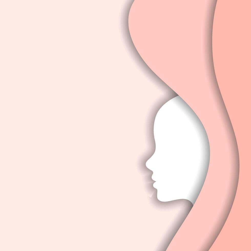 salutation carte modèle pour aux femmes journée Mars 8e. femelle profil silhouettes avec ombre, Couper papier effet. rose pastel nuances. vecteur