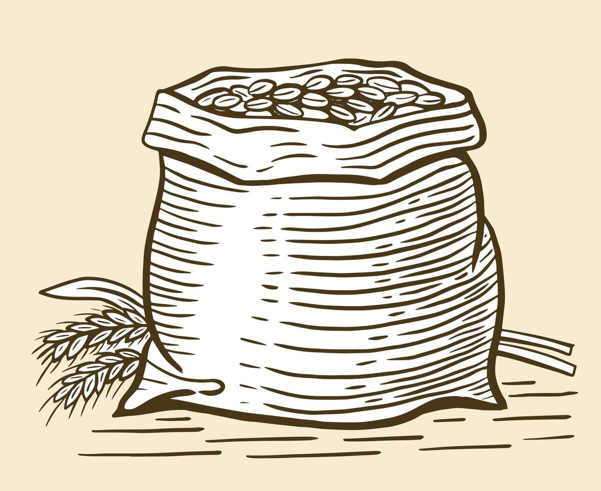 blé grain, sac de céréales main tiré vecteur