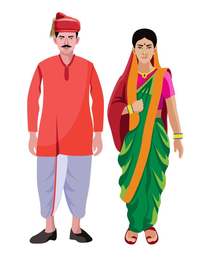 Puné, maharashtra homme et femme, couple dans traditionnel robe vecteur