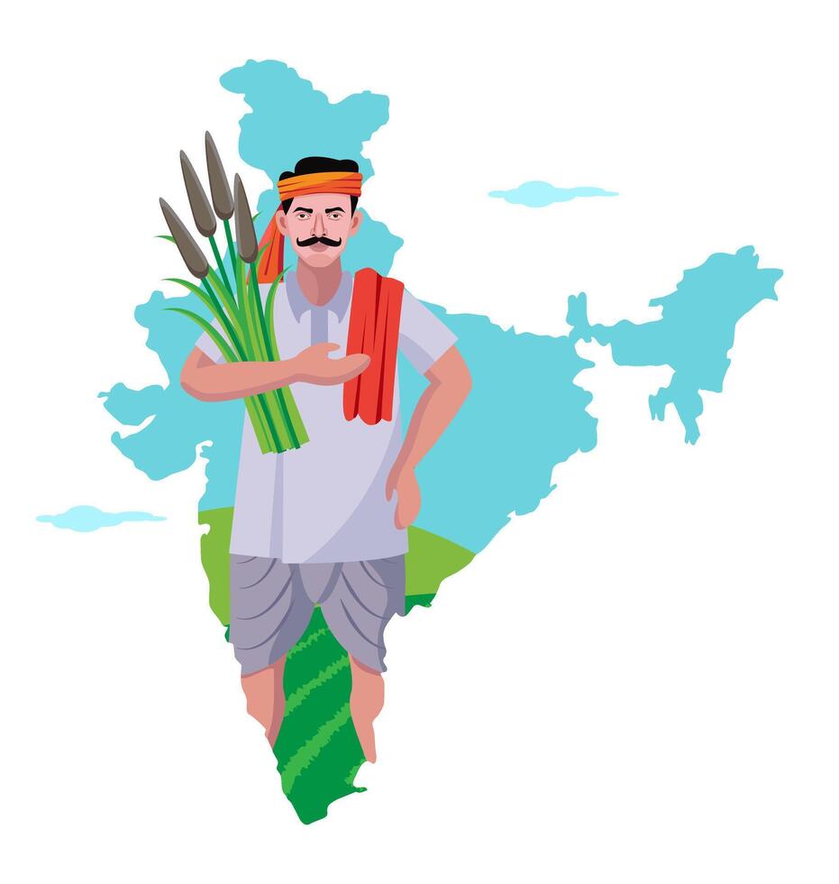 Indien agriculteur avec Inde carte vecteur