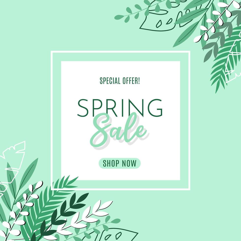 bannière pour printemps vente avec floral modèle, feuilles dans minimaliste moderne conception vecteur