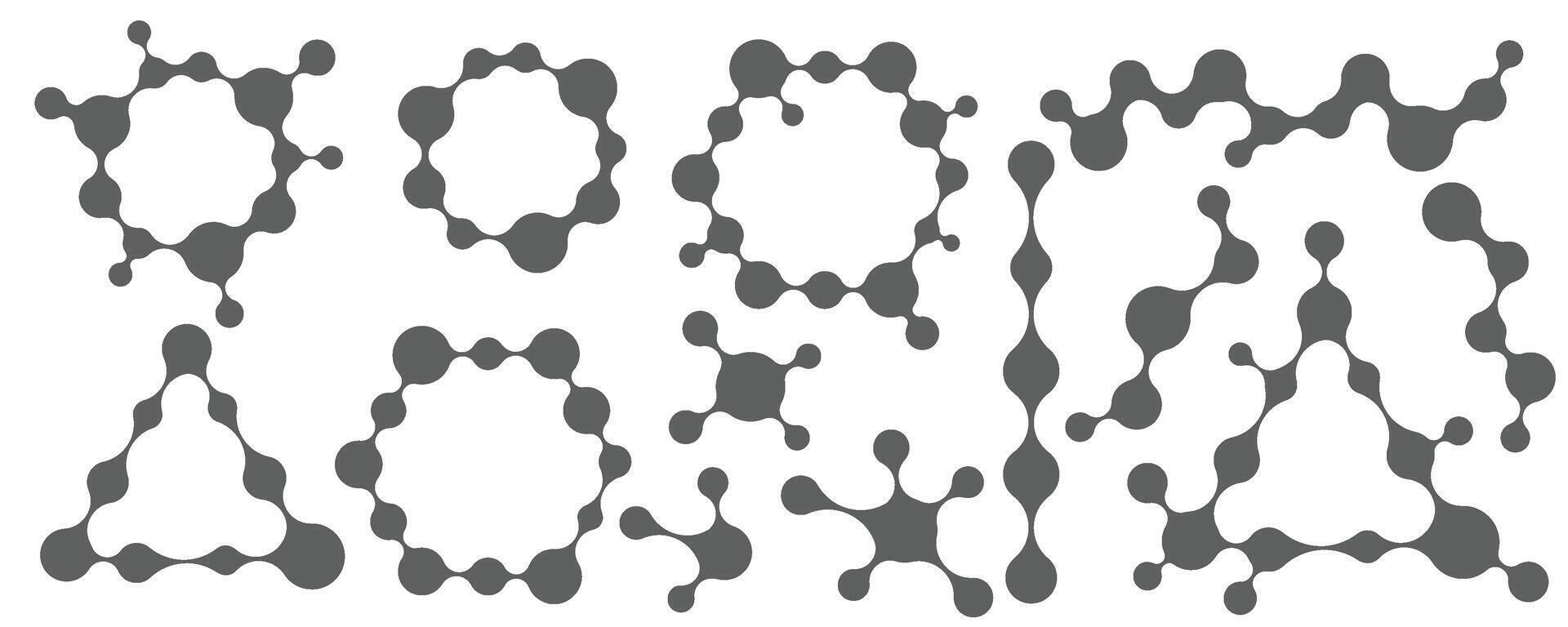 Metaball connecté blobs formes dans modèle. vecteur métamorphosé fluide et cercles symbole. circulaire des balles dans grille. abstrait géométrique biologique moléculaire bulles isolé sur blanc Contexte