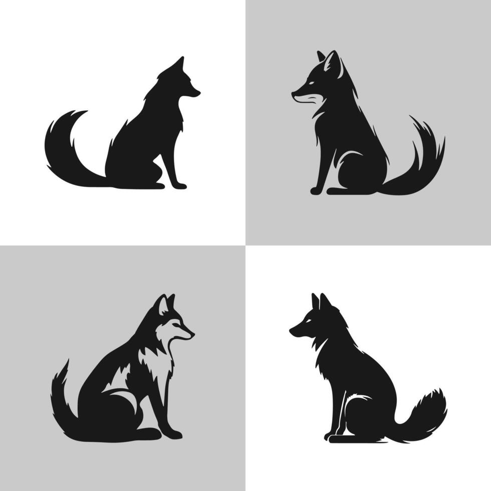 logo de Renard ou Loup icône ensemble isolé vecteur silhouette conception