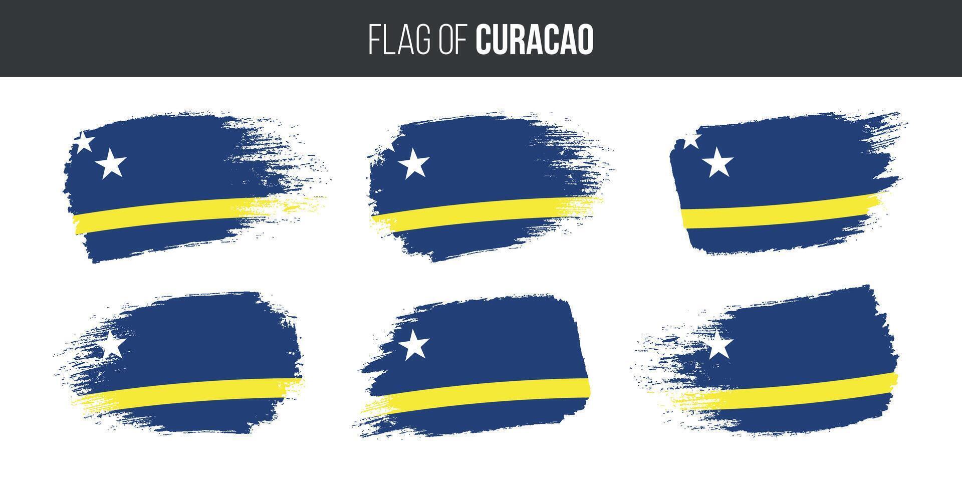 Curacao drapeaux ensemble brosse accident vasculaire cérébral grunge vecteur illustration drapeau de Curacao isolé sur blanc