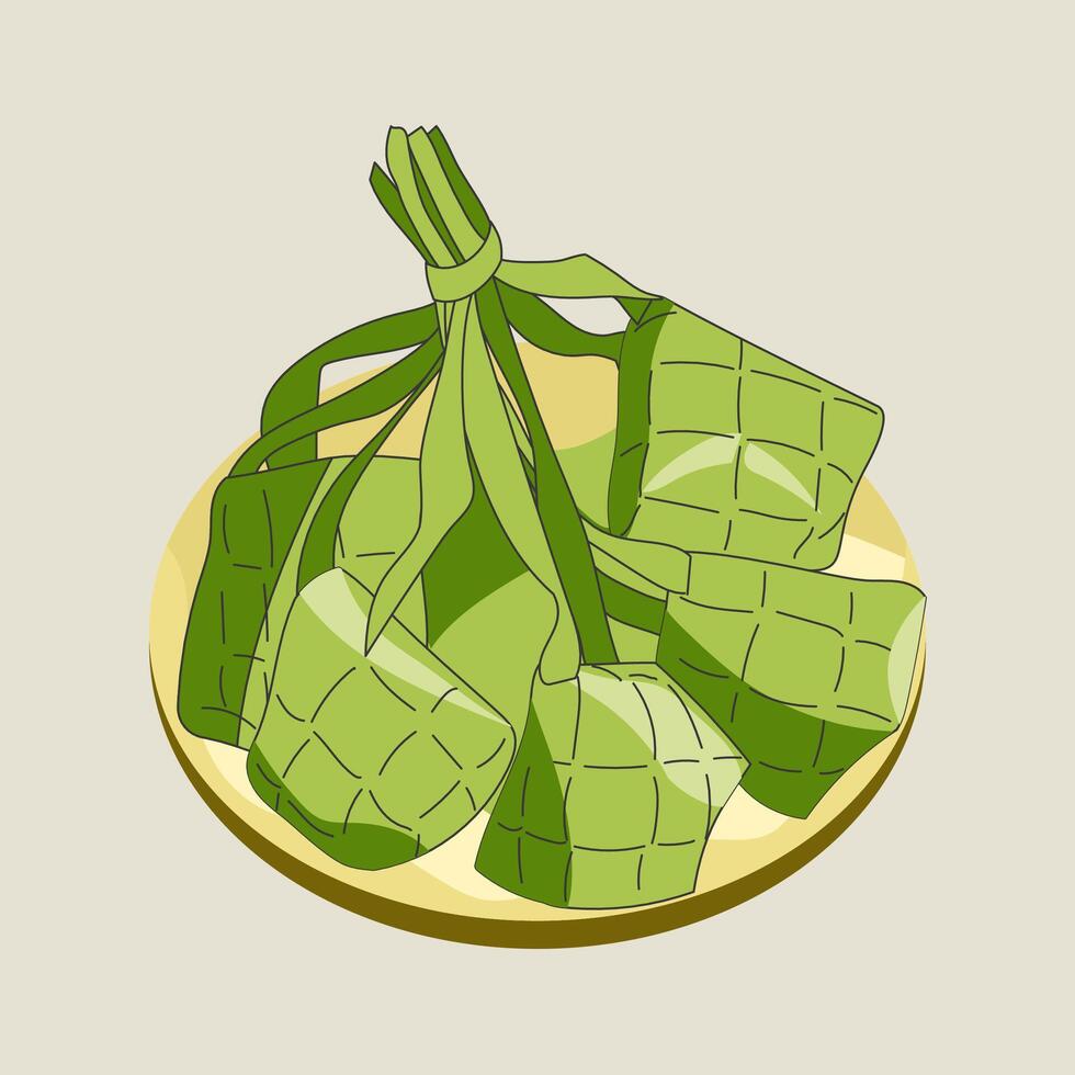 vert ketupat pour eid Moubarak, traditionnel nourriture, emballé riz vecteur