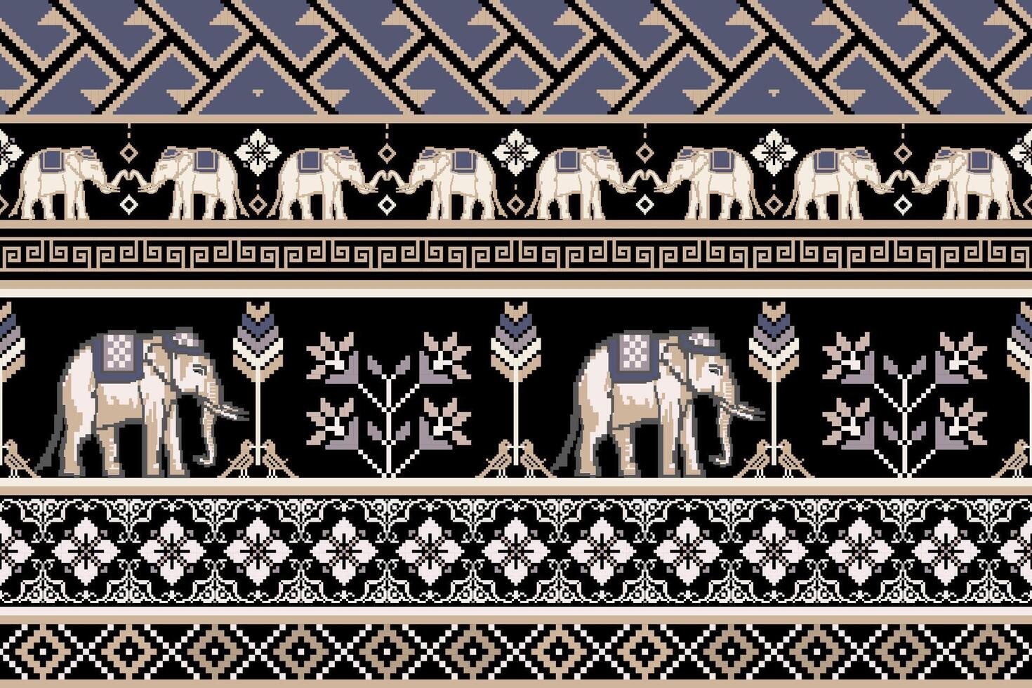 traditionnel thaïlandais l'éléphant sans couture modèle avec floral sur noir Contexte. vecteur conception pour tissu, tapis, tuile, broderie, emballage, arrière-plan, et fond d'écran