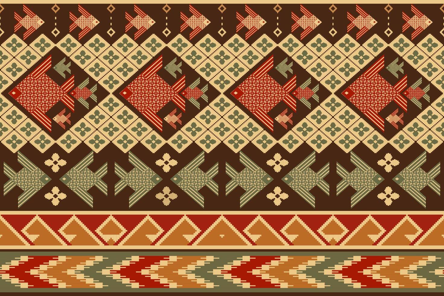 ethnique thaïlandais poisson sans couture modèle. vecteur pixel art conception pour tissu, tuile, tapis, broderie, emballage, fond d'écran, et Contexte