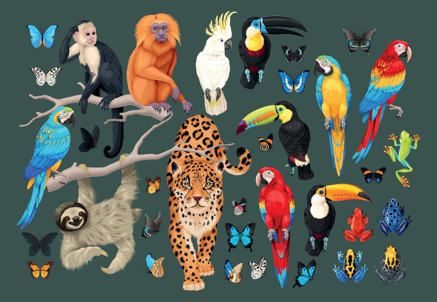 gros vecteur ensemble de tropical animaux et des oiseaux