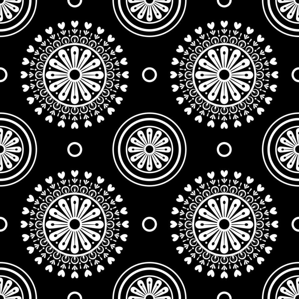 sans couture modèle avec mandalas sur noir Contexte. vecteur