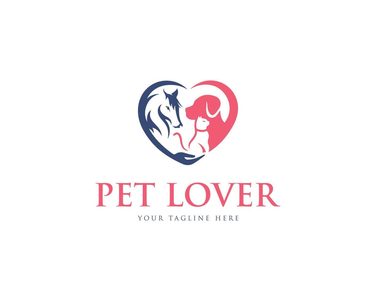 animal de compagnie boutique, chien, cheval l'amour et chat logo conception inspiration vecteur modèle.