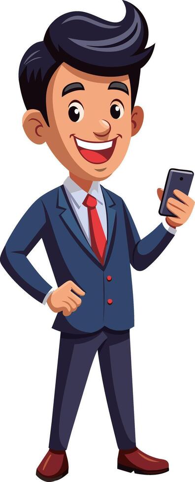 homme d'affaire en utilisant téléphone intelligent. vecteur illustration de une dessin animé homme d'affaire avec mobile téléphone.