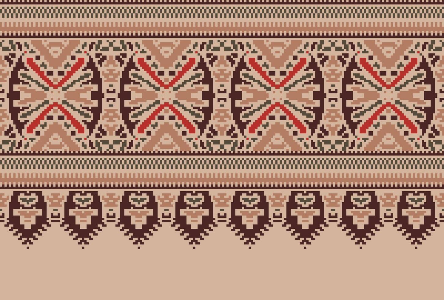 pixel traverser point modèle avec floral conceptions. traditionnel traverser point travaux d'aiguille. géométrique ethnique modèle, broderie, textile ornementation, tissu, main cousu modèle, culturel piqûre vecteur