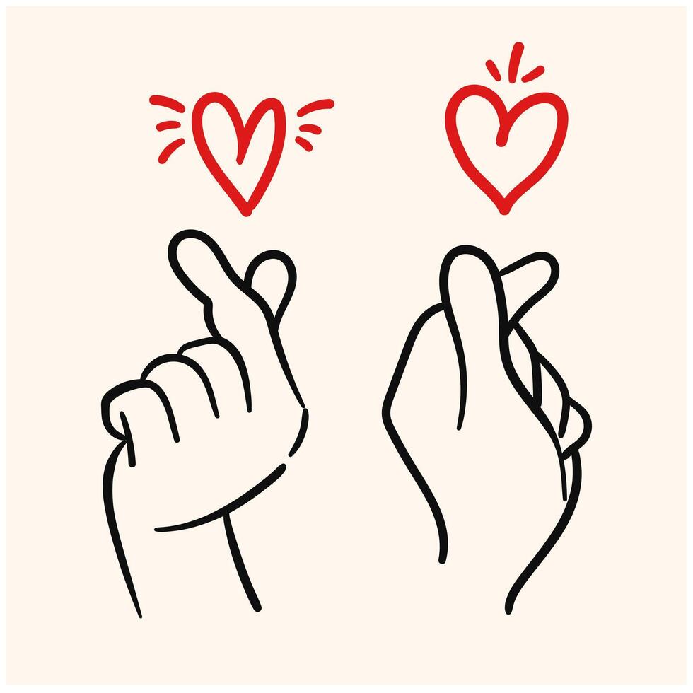 l'amour doigt geste, coréen symbole de l'amour avec style griffonnage et ligne art vecteur