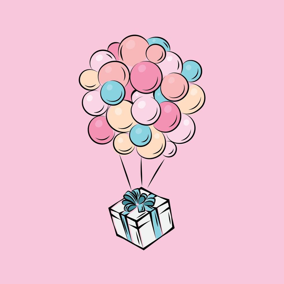 des ballons en volant cadeau anniversaire des illustrations vecteur