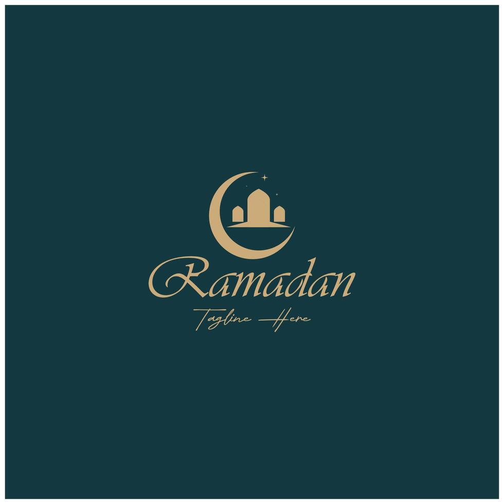 Ramadan mubarak logo avec lanterne éléments, croissant lune et étoile mosquée bâtiment, islamique calligraphie modèle, pour entreprise, architecture, les musulmans, aïd, eid cartes, islamique éducation vecteur