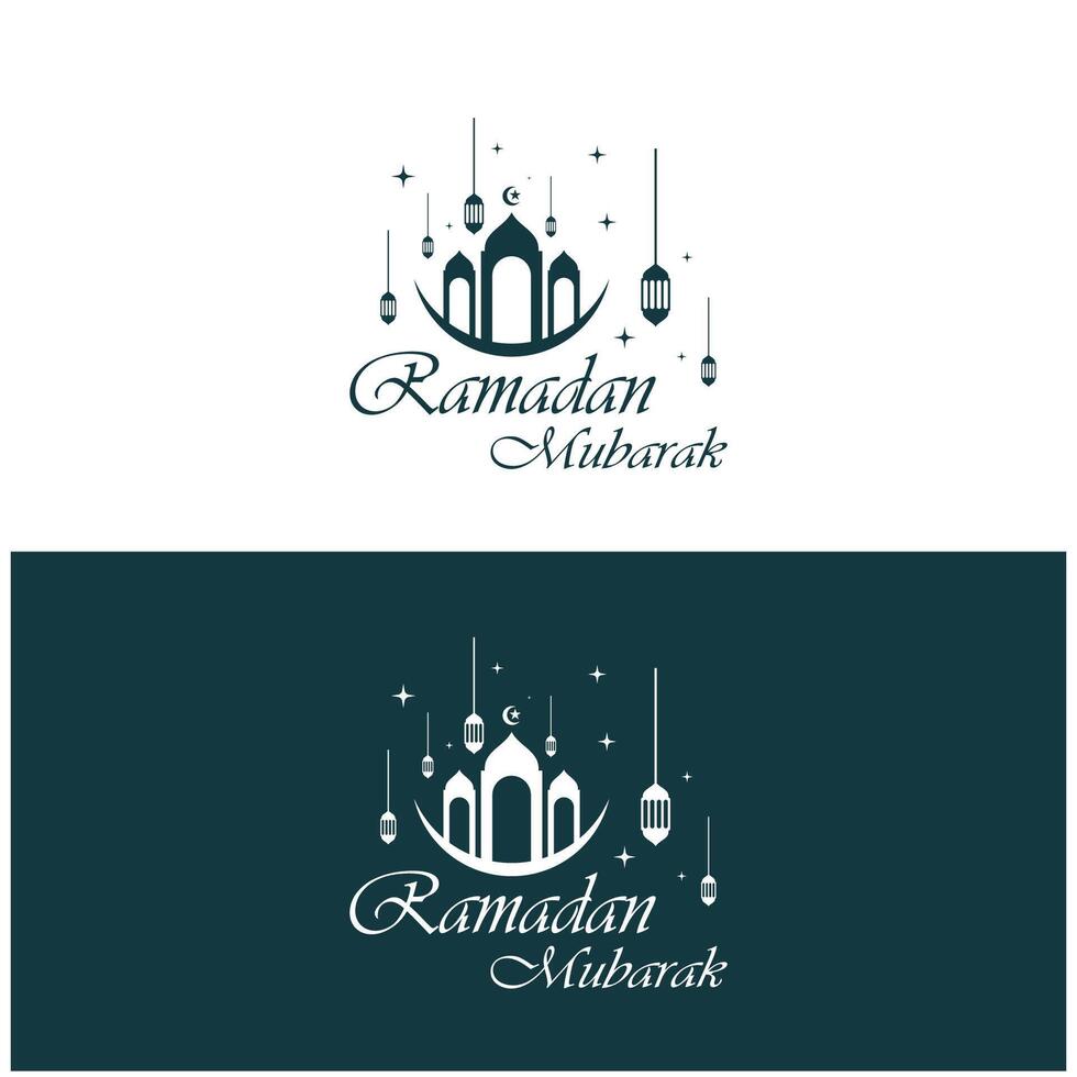 Ramadan mubarak logo avec lanterne éléments, croissant lune et étoile mosquée bâtiment, islamique calligraphie modèle, pour entreprise, architecture, les musulmans, aïd, eid cartes, islamique éducation vecteur