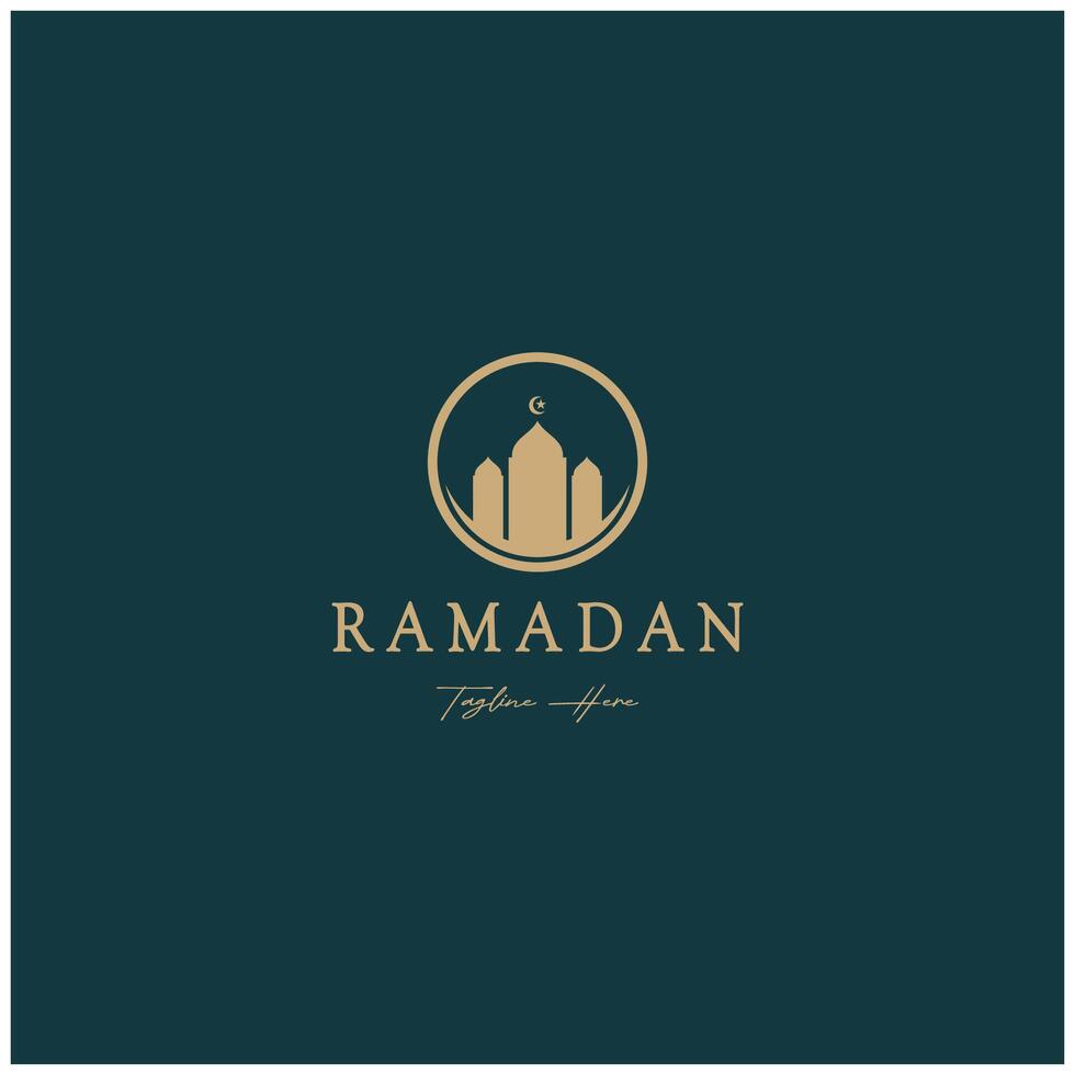Ramadan mubarak logo avec lanterne éléments, croissant lune et étoile mosquée bâtiment, islamique calligraphie modèle, pour entreprise, architecture, les musulmans, aïd, eid cartes, islamique éducation vecteur