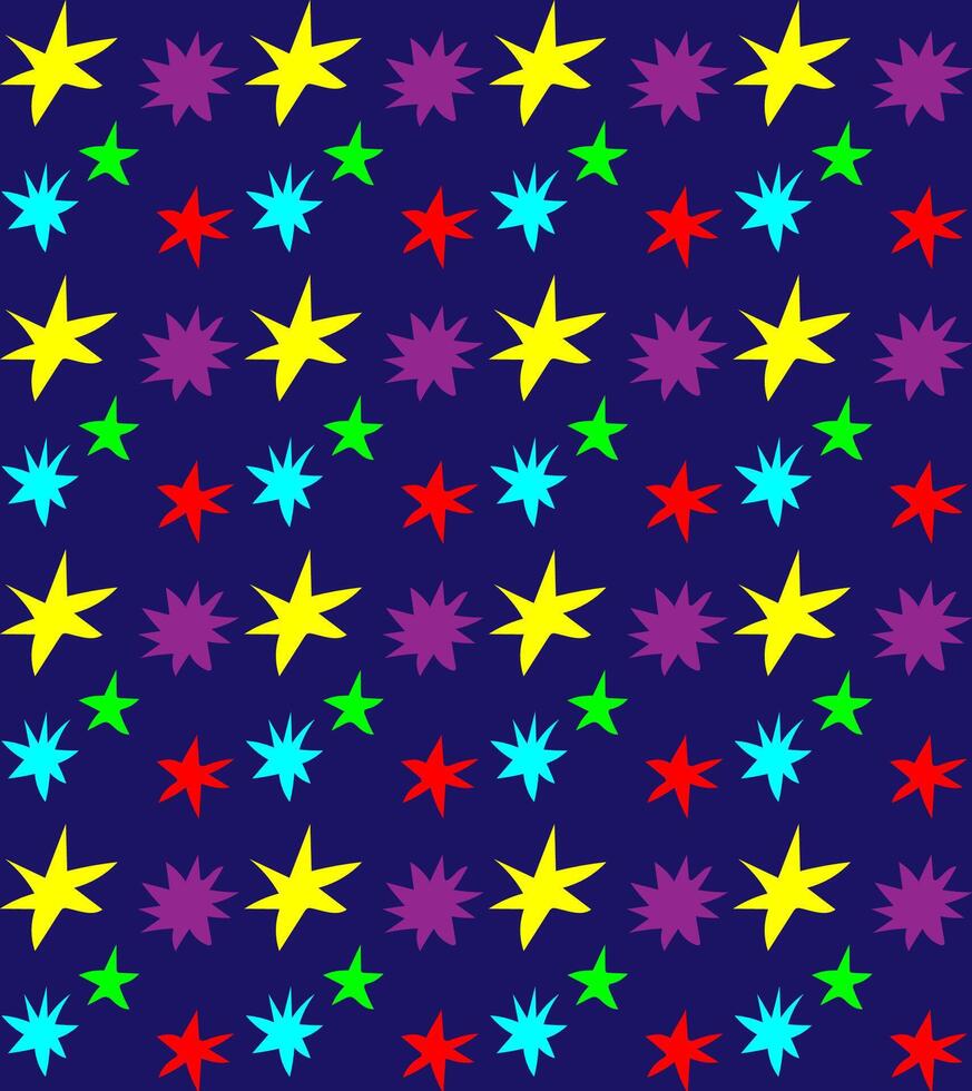 sans couture abstrait modèle dans griffonnage style dans le forme de multicolore étoiles sur une bleu Contexte vecteur