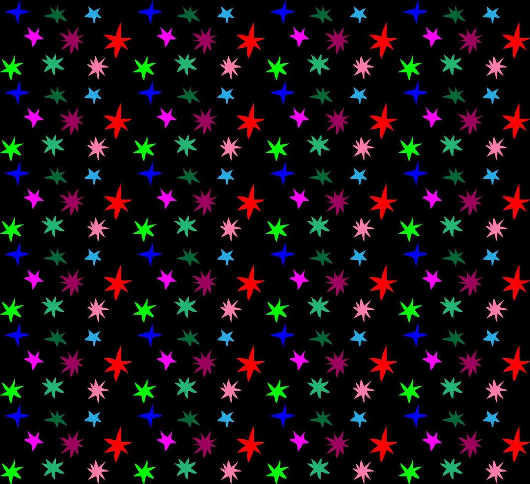 sans couture abstrait modèle dans griffonnage style dans le forme de multicolore étoiles sur une noir Contexte vecteur