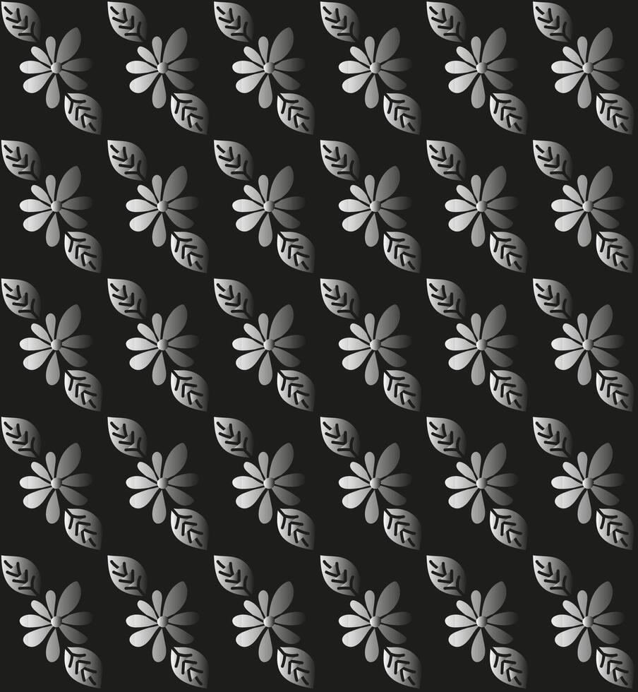 vecteur sans couture texture dans le forme de une modèle de gris fleurs et feuilles sur une noir Contexte