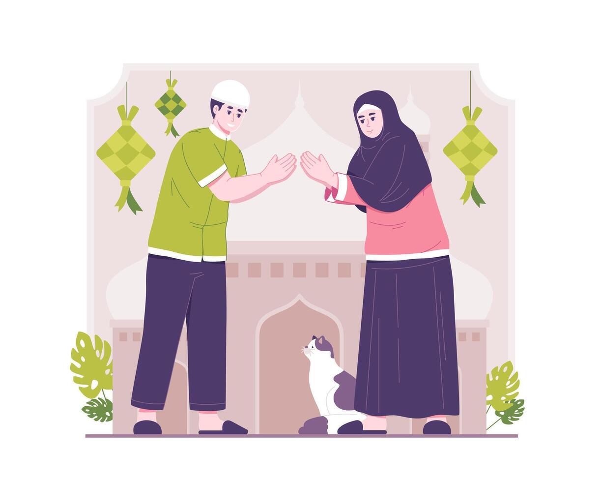 Ramadan concept illustration. content musulman gens célébrer saint mois Ramadan vecteur