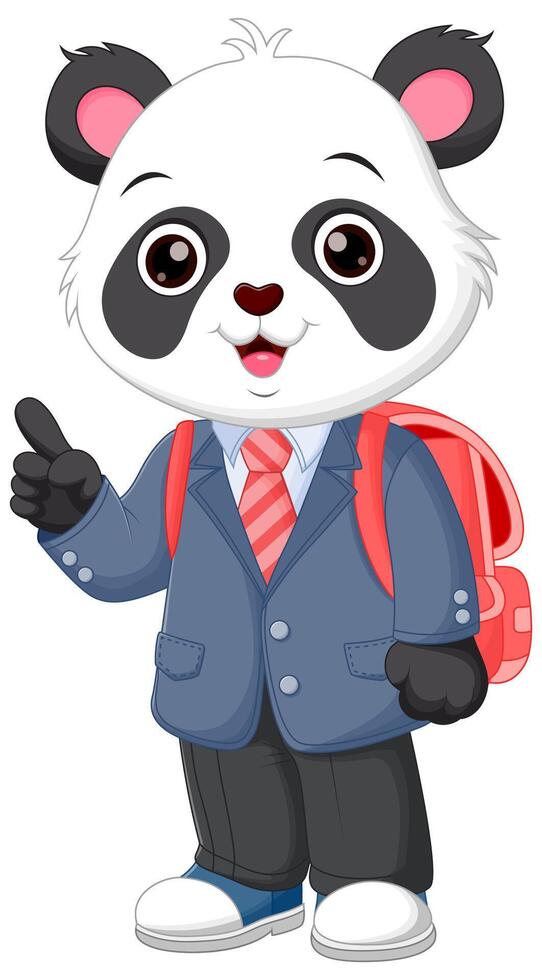 mignonne Panda dessin animé Aller à école vecteur illustration. mignonne Panda dans école uniforme avec sac