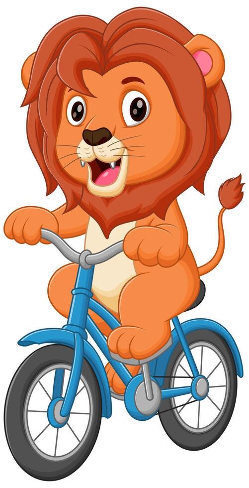 mignonne Lion équitation vélo dessin animé vecteur icône illustration. animal sport icône concept isolé prime vecteur