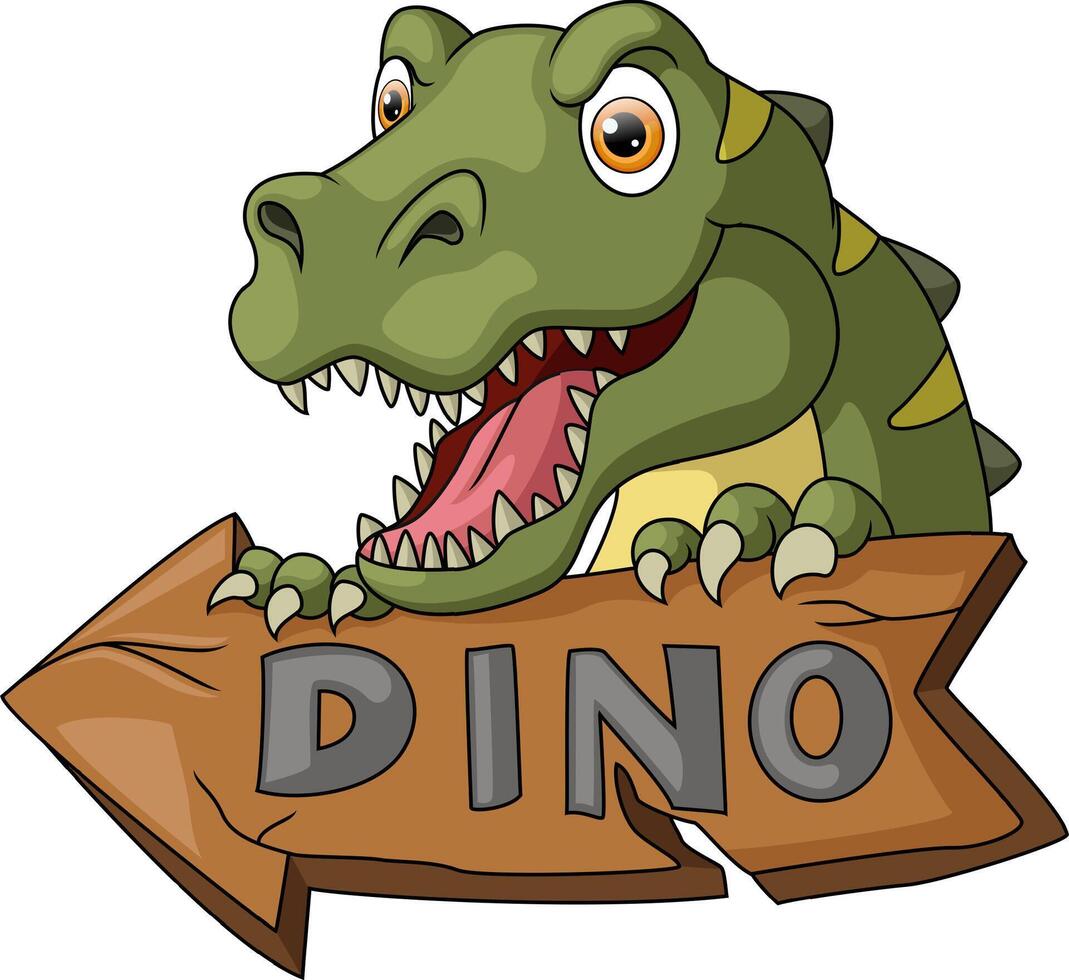 mignonne dinosaure dessin animé avec en bois planche vecteur