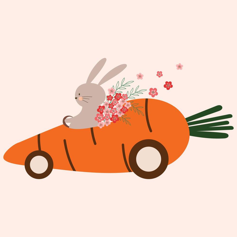 adorable pastel lapin dans carotte voiture clipart main tiré vecteur illustration pour décorer invitation salutation anniversaire fête fête mariage carte affiche bannière textile Contexte