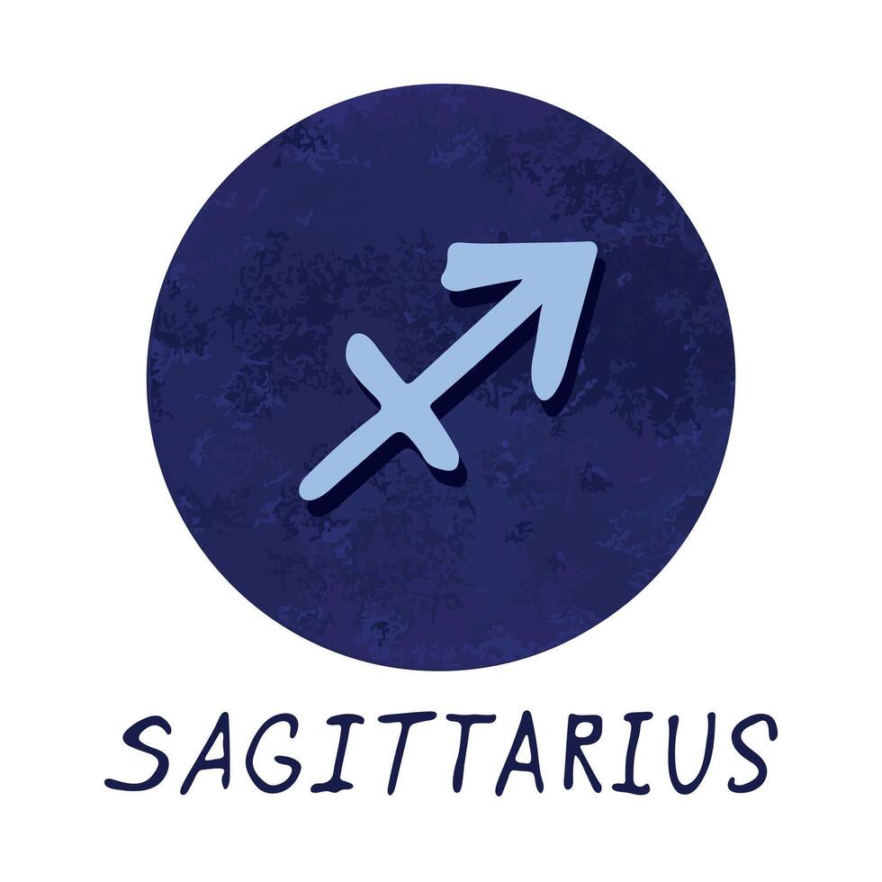 main tiré Sagittaire zodiaque signe dans bleu rond Cadre astrologie griffonnage clipart élément pour conception vecteur