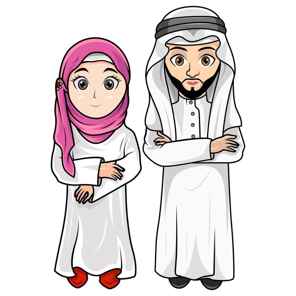 content couple musulman des gamins dessin animé vecteur