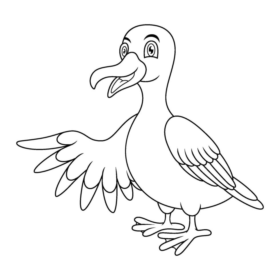 dessin animé marrant mouette en présentant ligne art vecteur