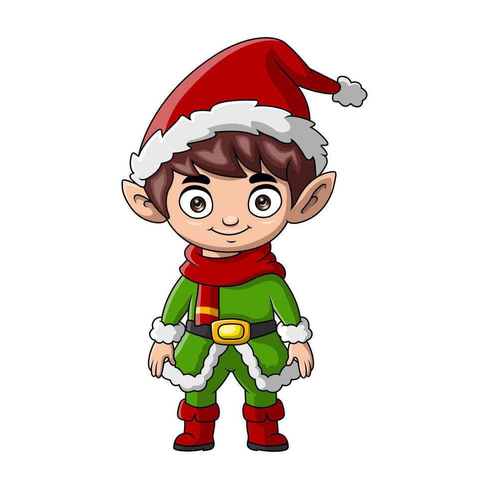 mignonne Noël elfe garçon dessin animé vecteur