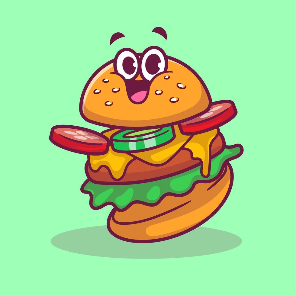 mignonne content Burger dessin animé vecteur icône illustration. nourriture objet icône concept isolé prime vecteur. plat dessin animé style