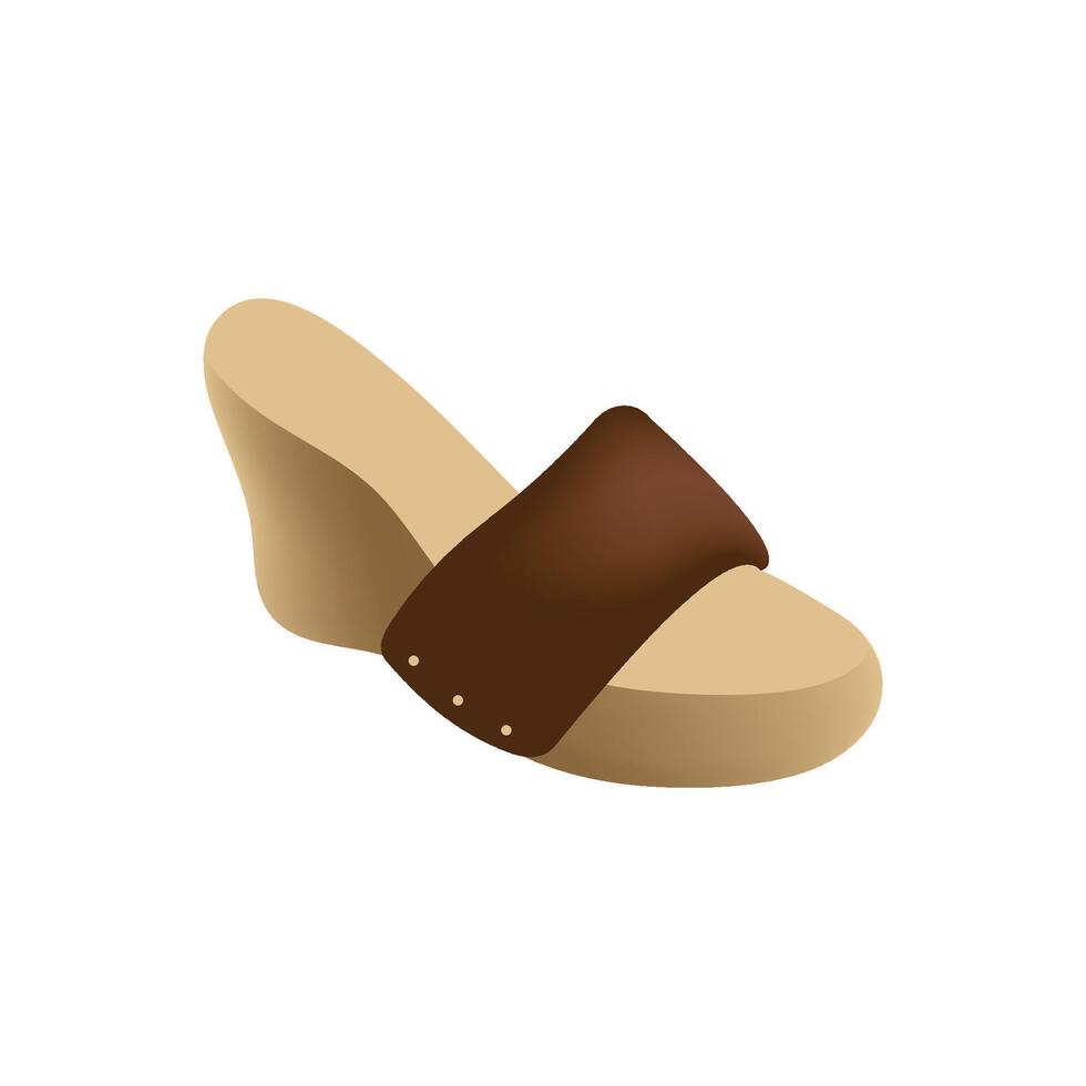 femme mode cuir chaussure emoji icône. vecteur illustration de marron Ouvrir en arrière des chaussures avec métallique décoration isolé sur blanc Contexte.