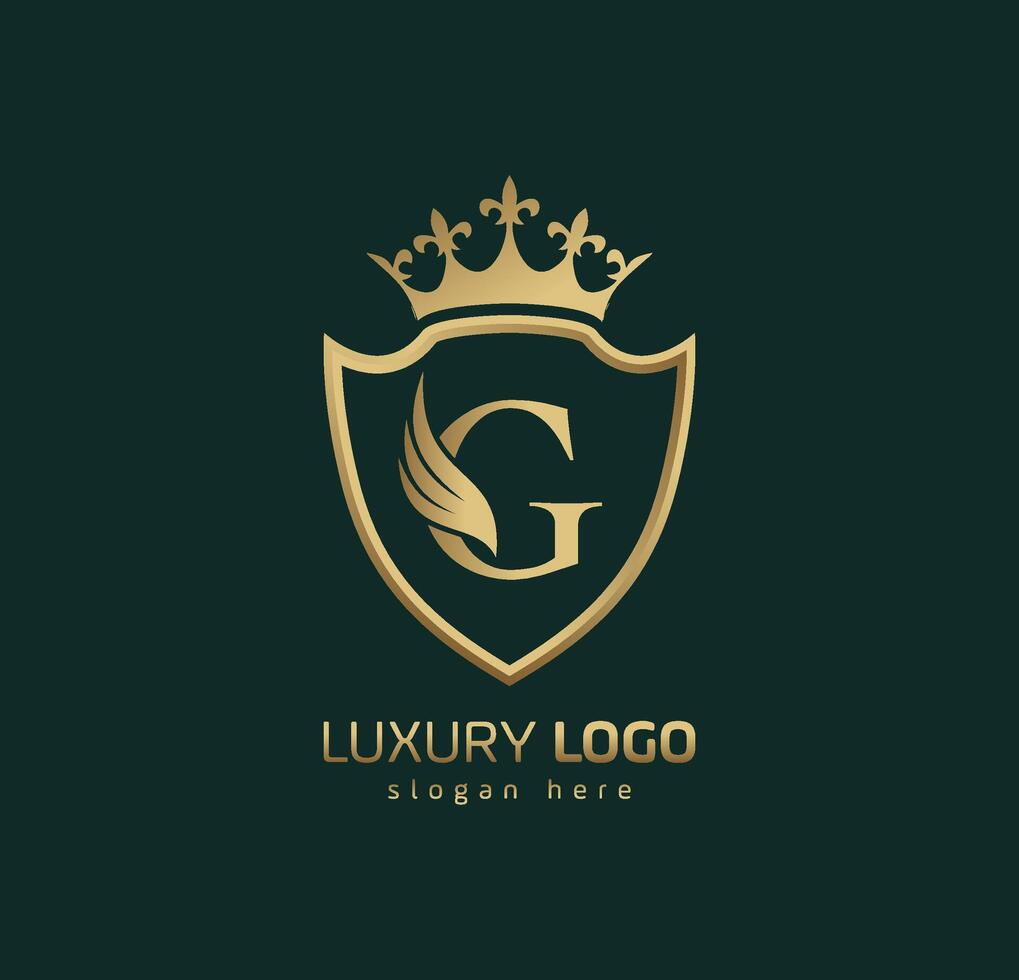 luxe couronne g logo. lettre g ailes logo. vecteur