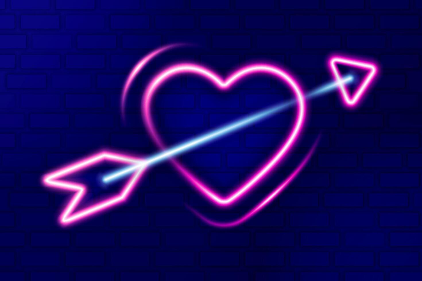 l'amour lumière ligne néon percé par brillant flèches pour mis dans dîners restaurant, hôtels ou barres. conçu pour affiche, promotion, brochure, prospectus. vecteur illustration