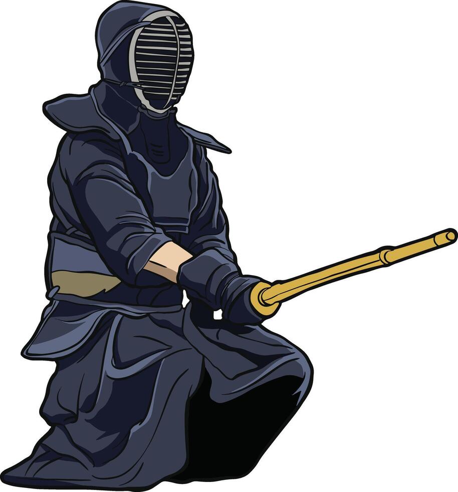 kendo praticien dans traditionnel équipement asseoir vecteur