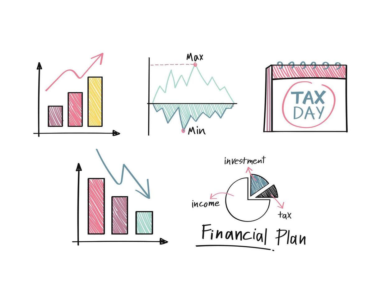 la finance et la finance griffonnages ensemble. financier rapport graphique main tiré vecteur illustration.